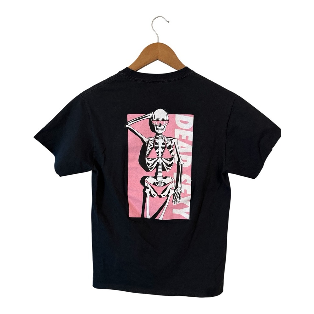 Black T-Shirt with Pink Skeleton Graphic